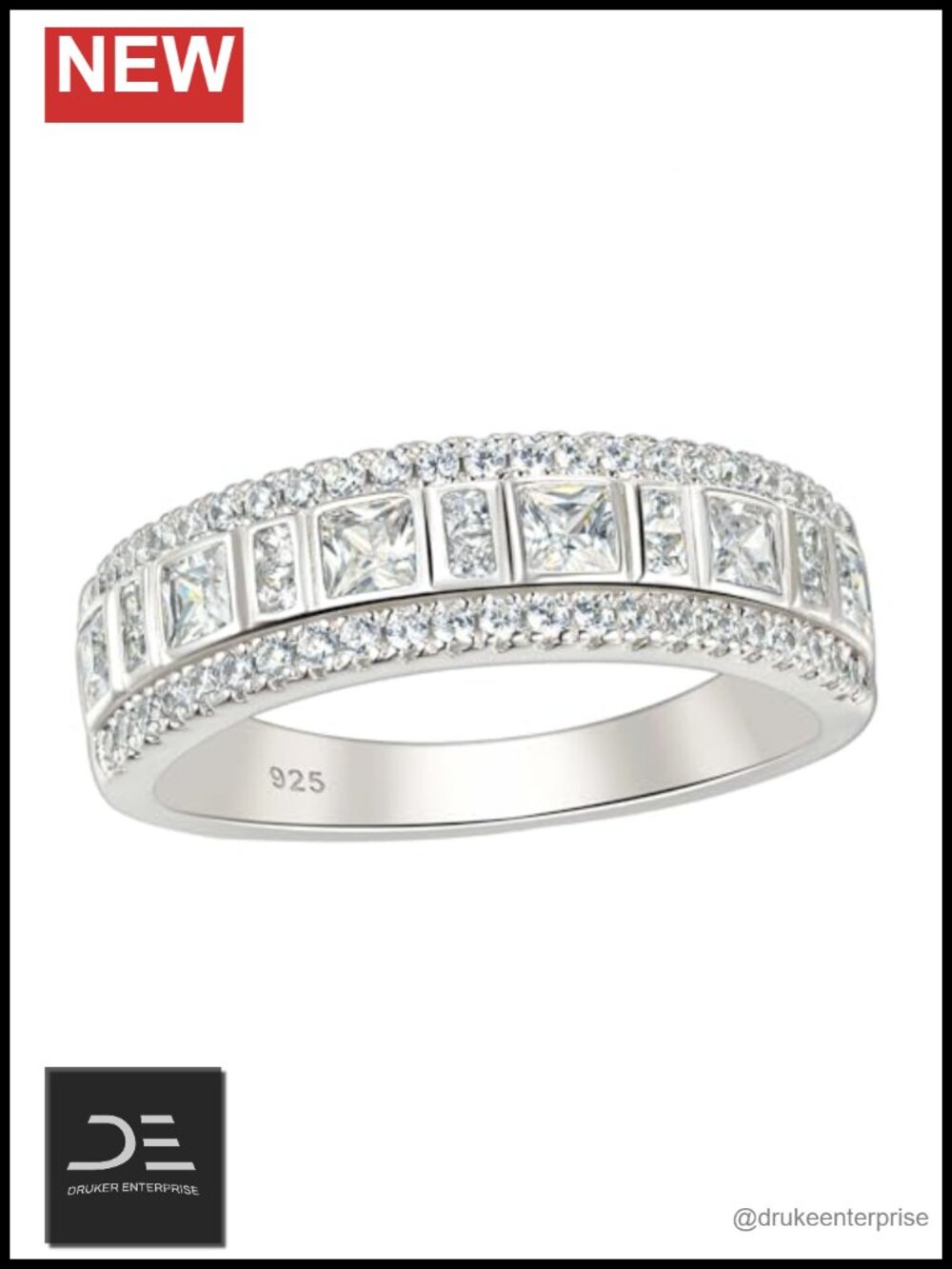 Sterling Silver Half Eternity Wedding Ring CZ Womens Size 7.5